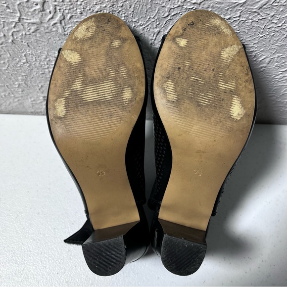 Merona Black Faux Leather Netted Peep Toe Block Heels Size 7.5 - Picture 8 of 11